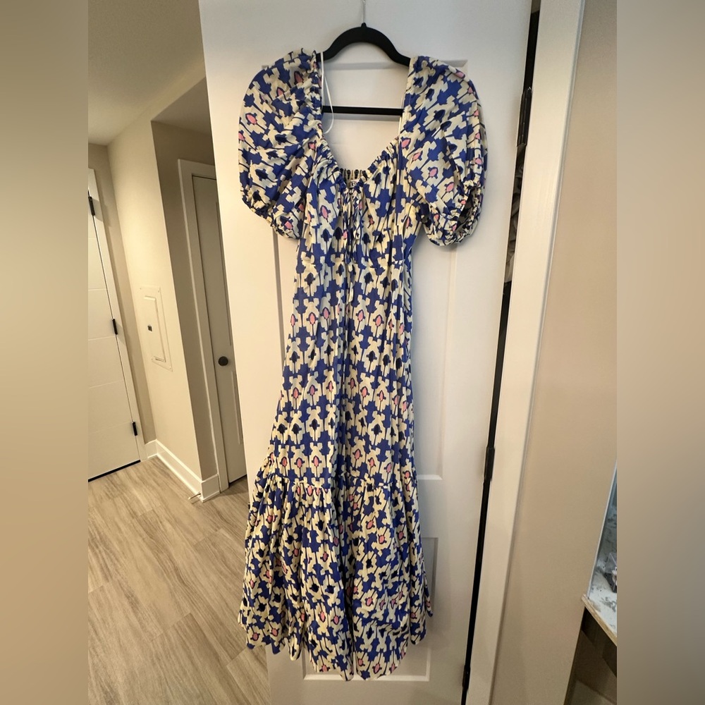 Zara Blue and Cream Floral Maxi Dress